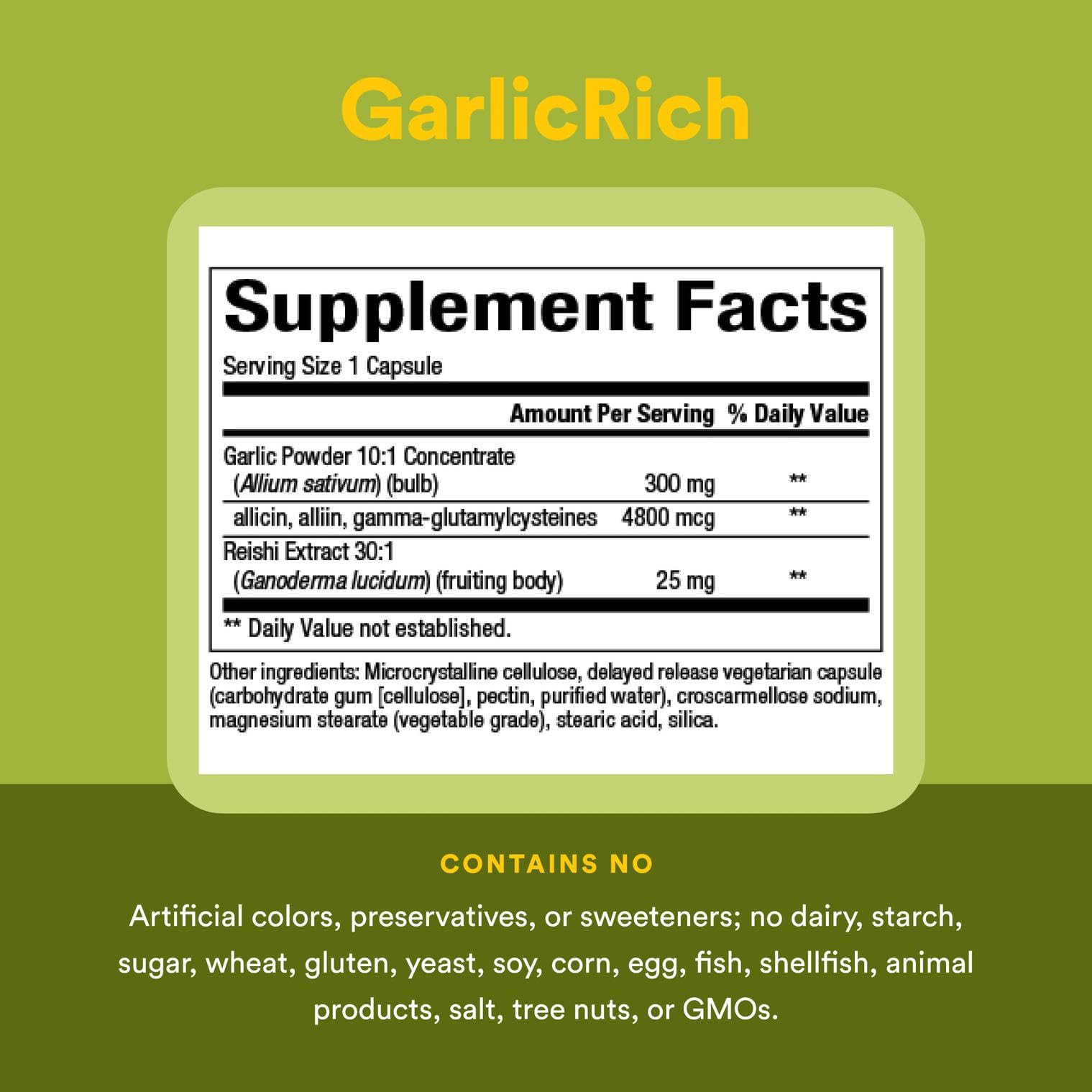 Natural Factors GarlicRich reishi-mushroom extract panel indicates adaptogenic support.