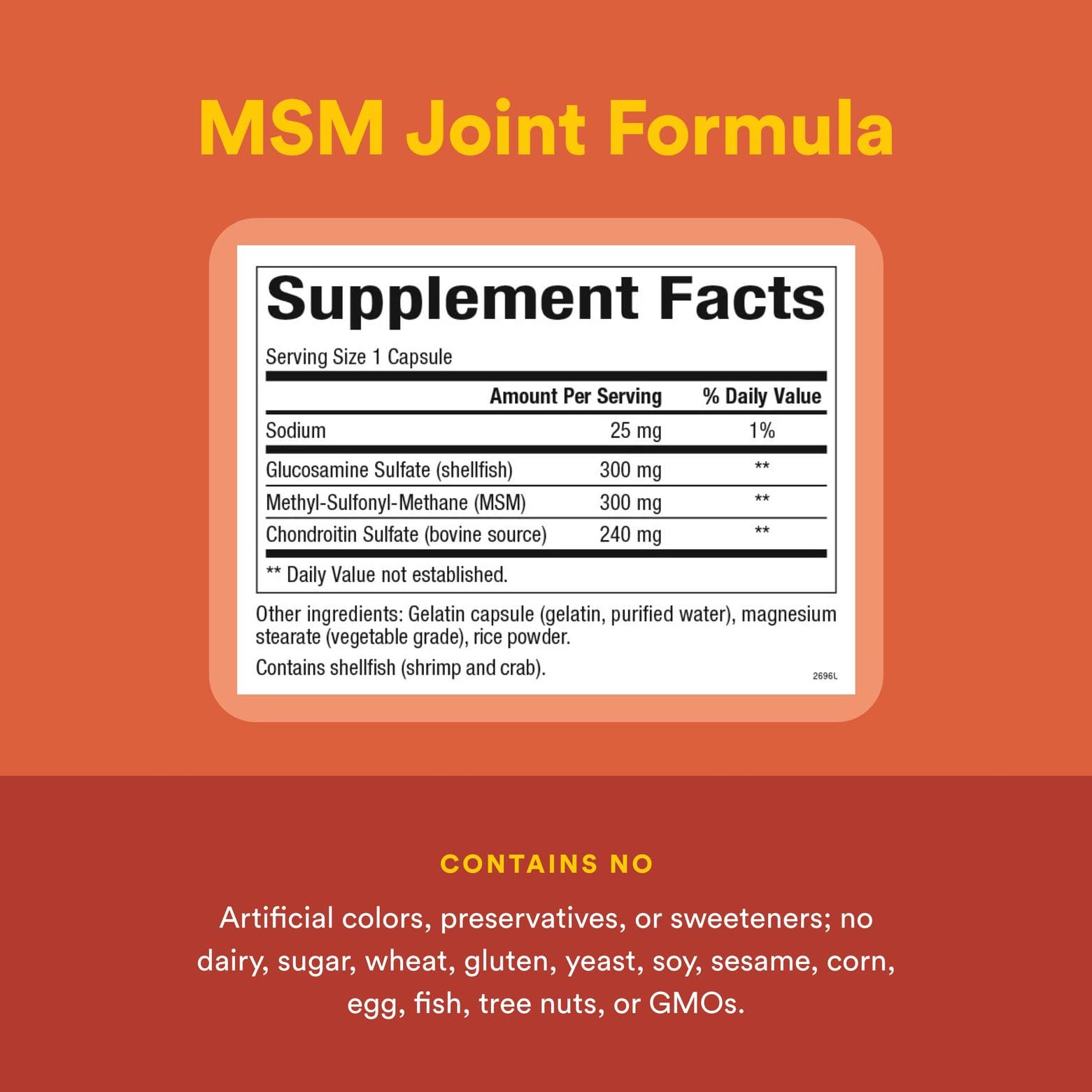 Natural Factors glucosamine chondroitin ingredients panel indicating cartilage support.