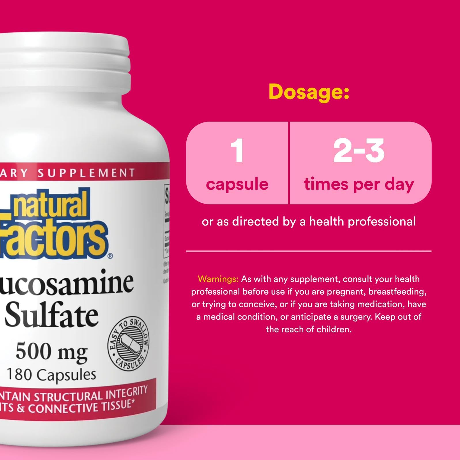 Natural Factors Glucosamine Sulfate label info with ingredients and testing