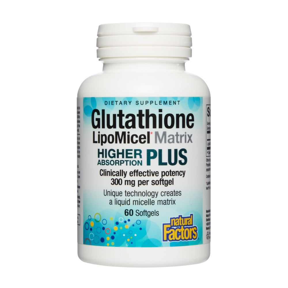 Natural Factors Glutathione LipoMicel Matrix bottle front showing packaging and branding for daily antioxidant support