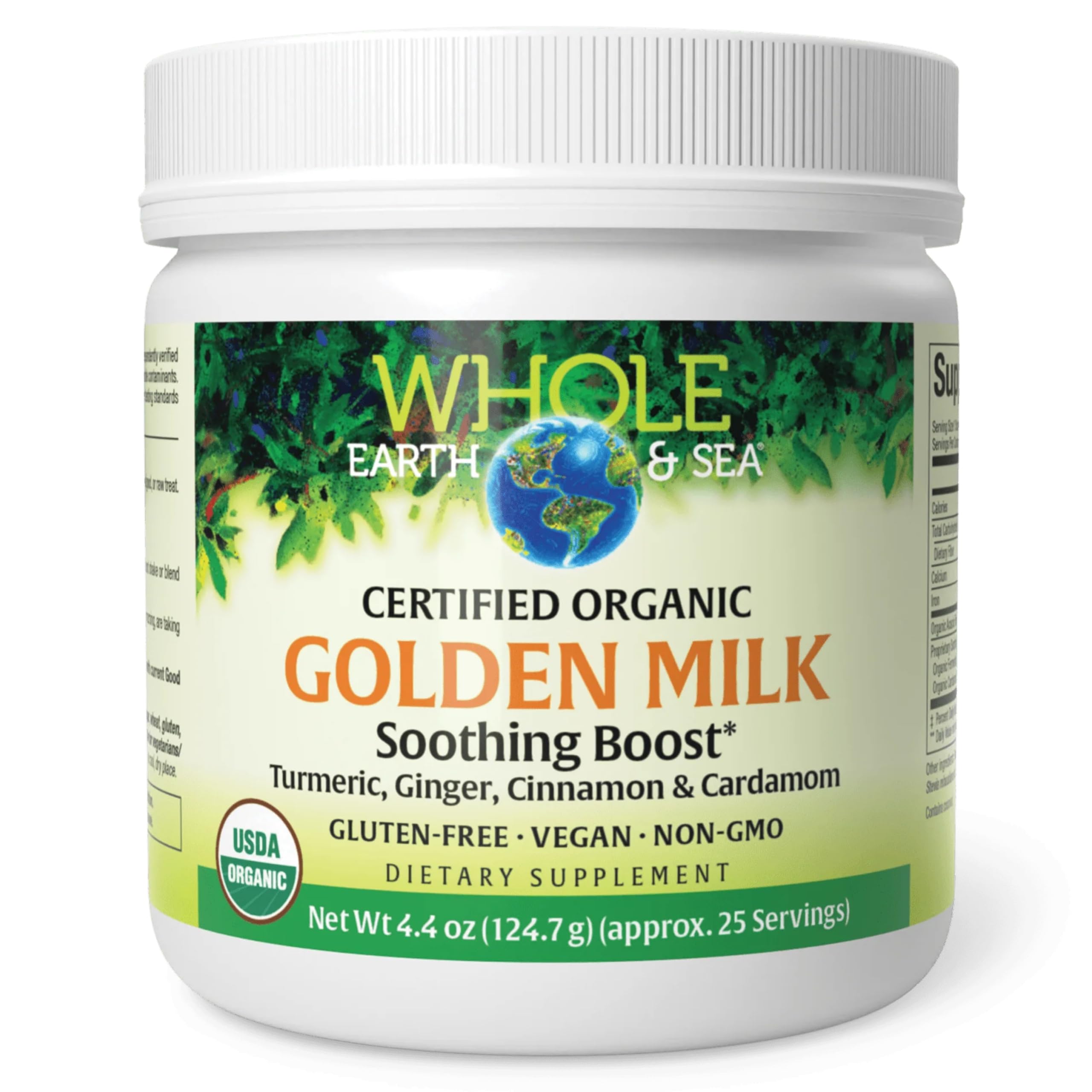 Natural Factors Golden Milk Soothing Boost powder poured into a mug for comforting warmth.