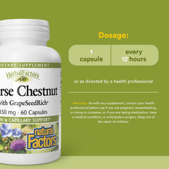Natural Factors grape-seed extract bottle highlighting antioxidant support for capillary health.