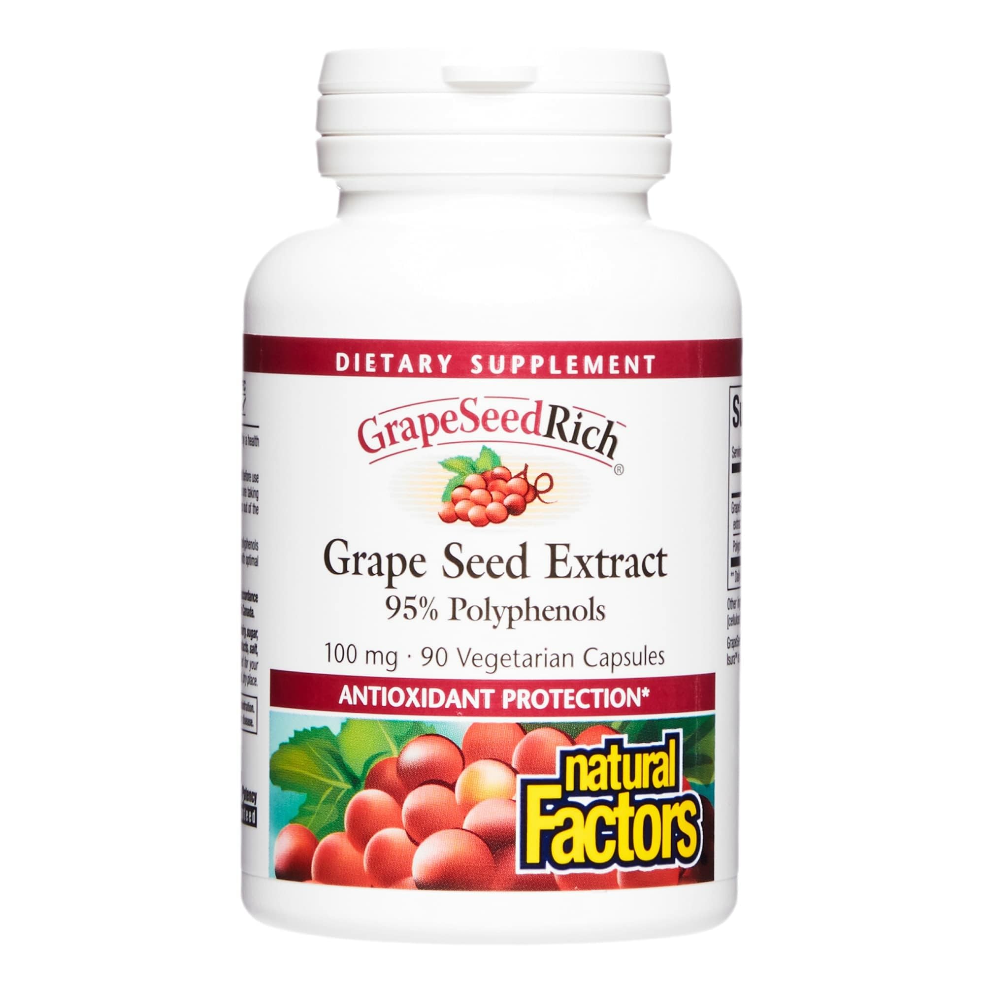 Natural Factors GrapeSeedRich bottle with capsules for daily antioxidant support.