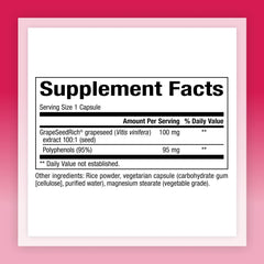 Close-up of Natural Factors GrapeSeedRich capsules for convenient daily use.