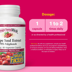 Natural Factors GrapeSeedRich packaging box displays trusted natural ingredients and 60 capsules.