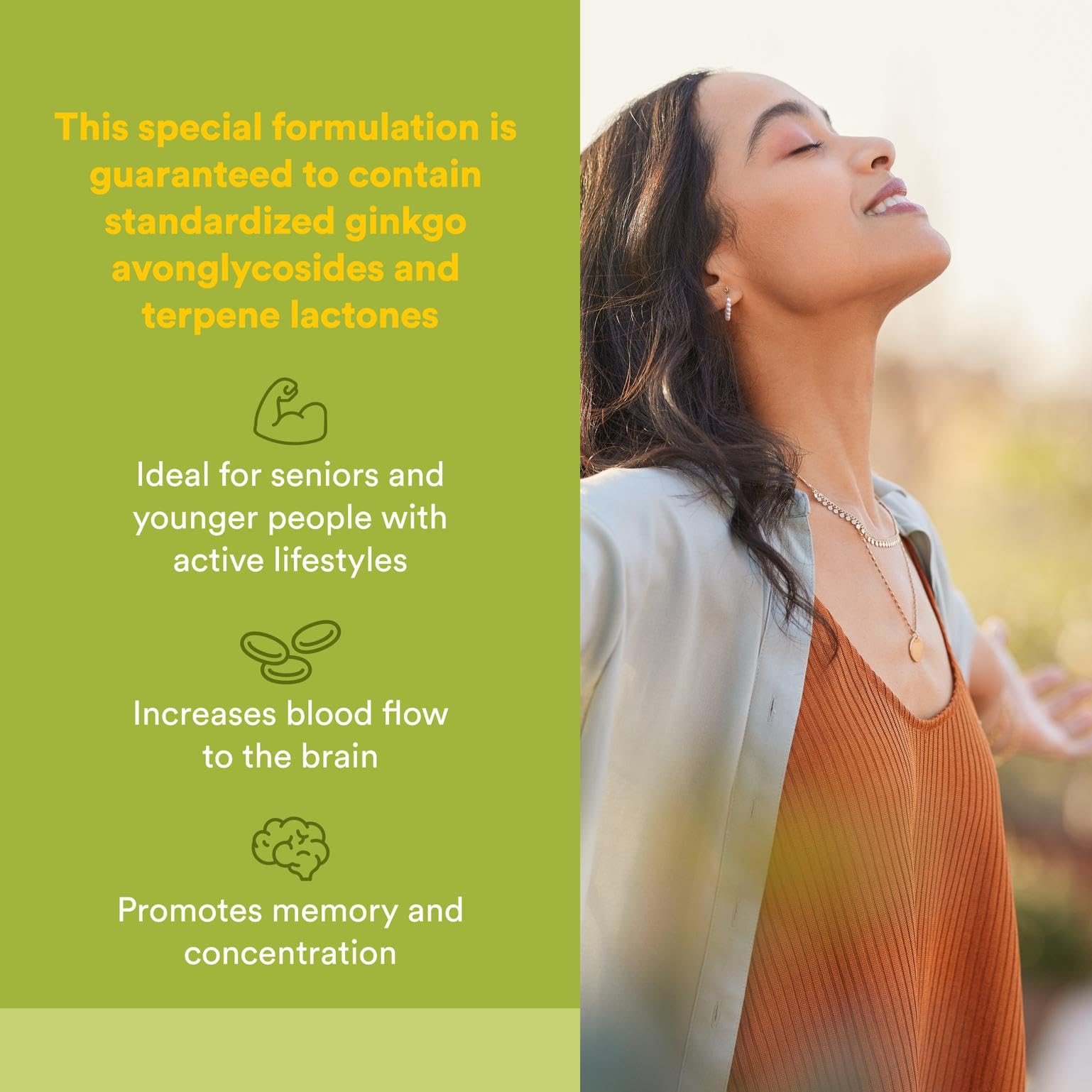 HerbalFactors Ginkgo Biloba capsule label shows potency and plant-based ingredients.
