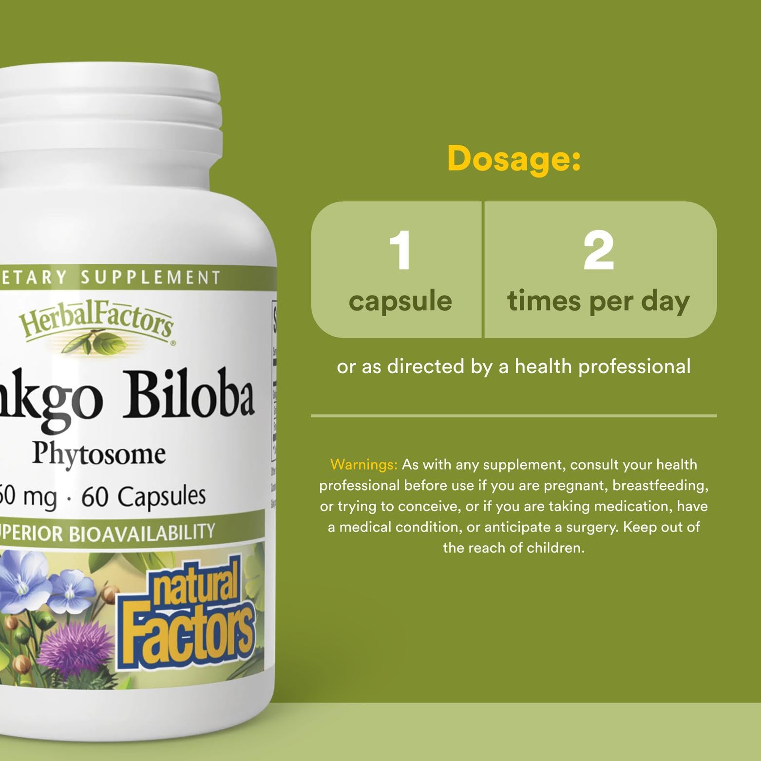 Close-up of HerbalFactors Ginkgo Biloba label with phytosome formulation details