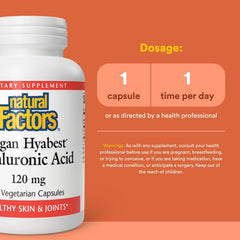 Natural Factors Hyabest capsules close-up shows capsule texture and vegan formula.
