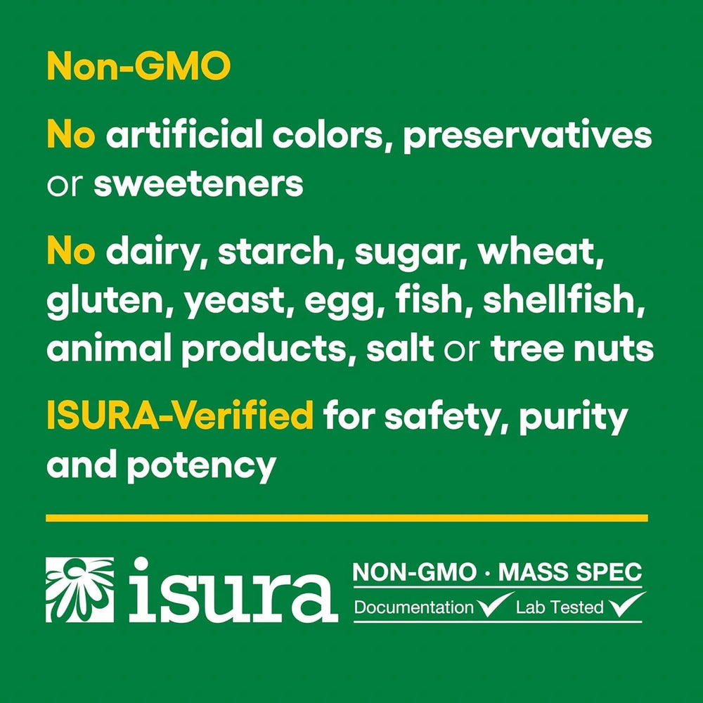ISURA certification seal on Natural Factors product indicating quality standards.