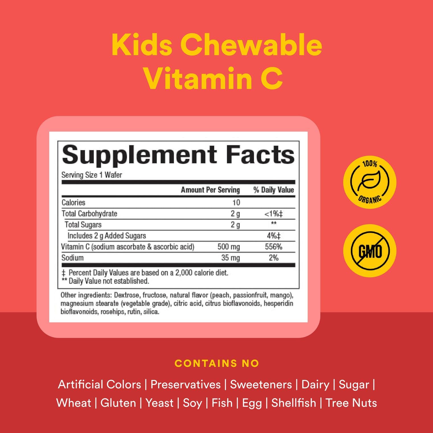 Natural Factors Kid C wafers close-up highlighting fruity flavor appeal.