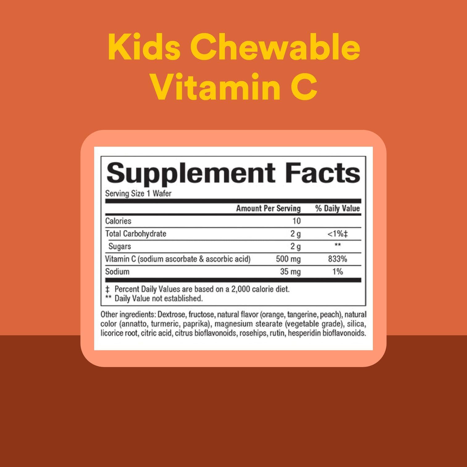 Close-up of label showing 500 mg vitamin C per serving