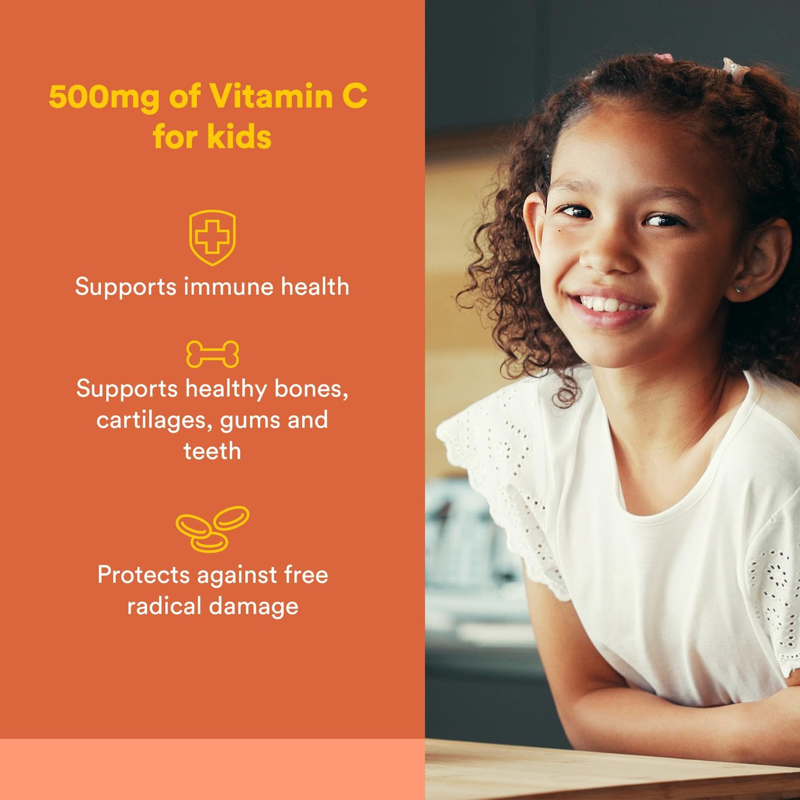 Natural Factors Kids Vitamin C bottle back with dosage and ingredients