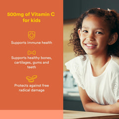 Natural Factors Kids Vitamin C bottle back with dosage and ingredients