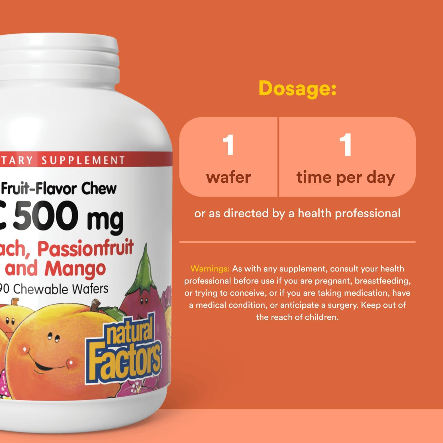 Natural Factors Kids Vitamin C wafers on plate ready to chew
