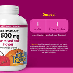 Natural Factors Kids Vitamin C 500 mg sealed jar shows non-GMO plant-based formula.