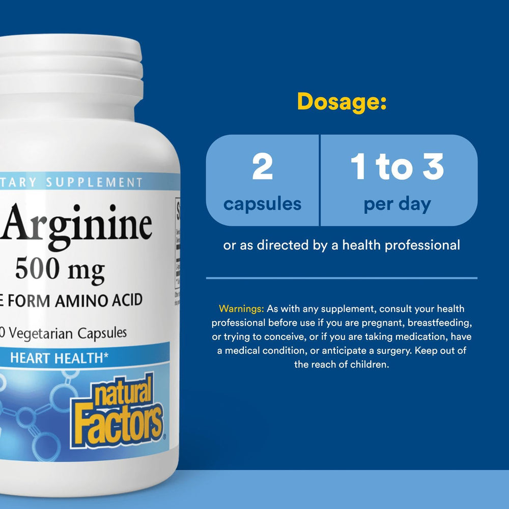 Natural Factors L-Arginine label indicates pharmaceutical-grade quality