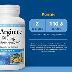 Natural Factors L-Arginine label indicates pharmaceutical-grade quality