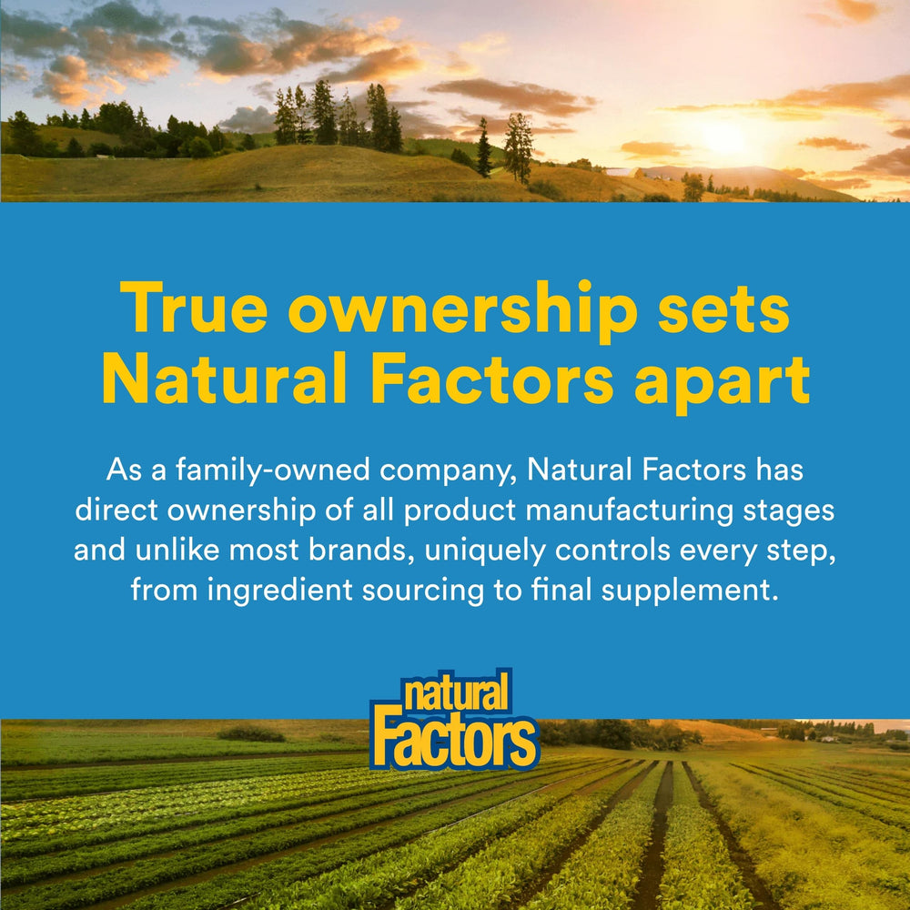 Natural Factors L-Glutamina embalaje local y orgánico: compromiso con materiales sostenibles.