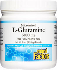 Natural Factors L-Glutamine Drink Mix bottle front shows 5,000 mg potency.