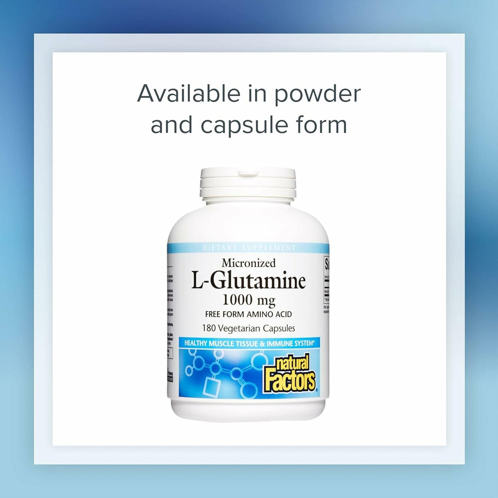 Natural Factors L-Glutamine powder scooped into a shake for daily use.