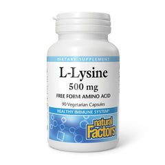 Natural Factors L-Lysine bottle label emphasizing quality and immune support