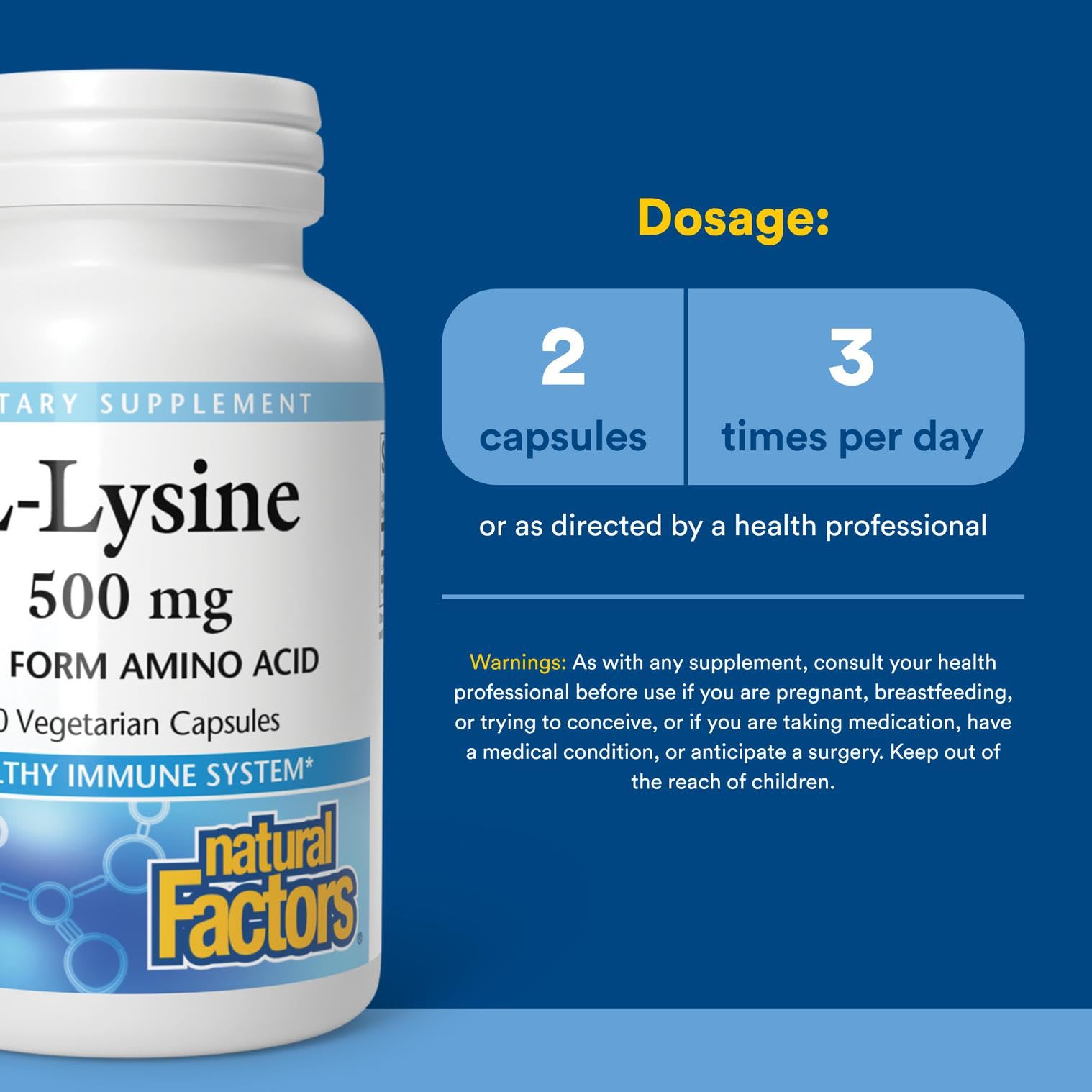 Natural Factors L-Lysine packaging highlighting organic non-GMO sourcing