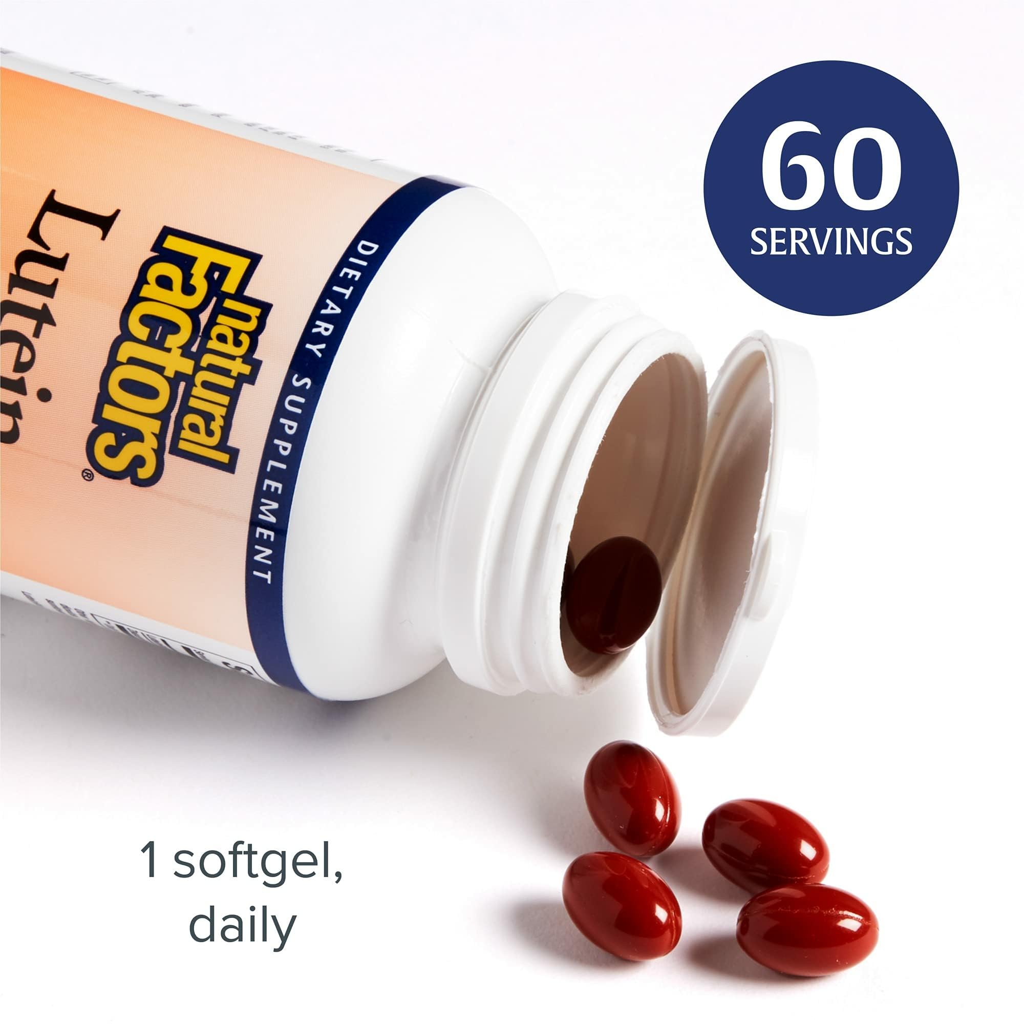 Natural Factors Lutein 40 mg non-irradiated non-GMO badge.