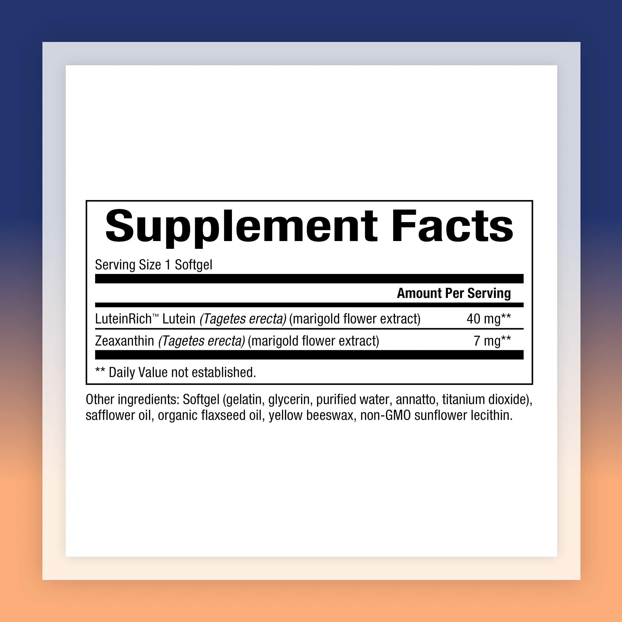 Natural Factors Lutein 40 mg retina and macula health concept illustration.