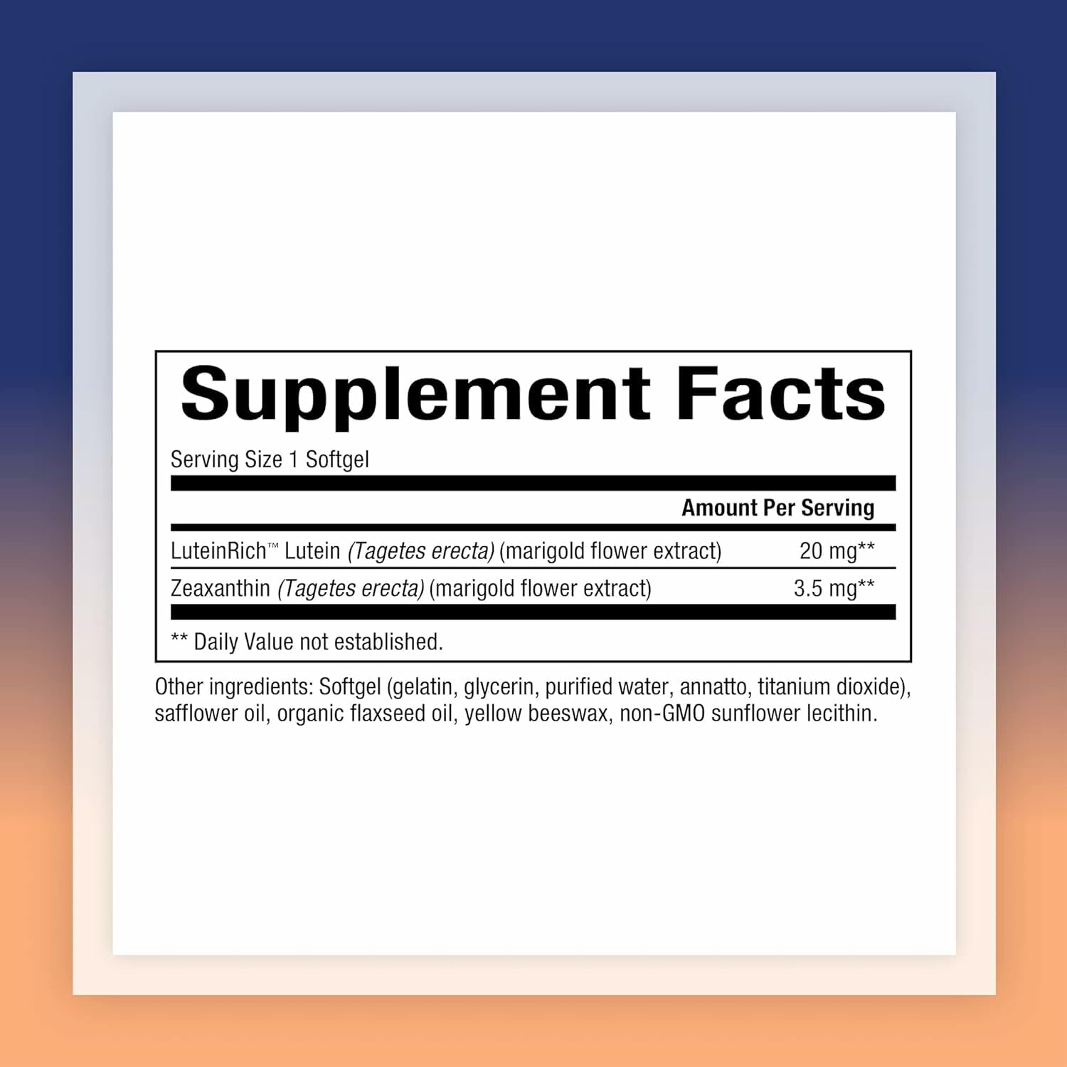 Close-up of Natural Factors Lutein capsules highlighting antioxidant eye and skin benefits