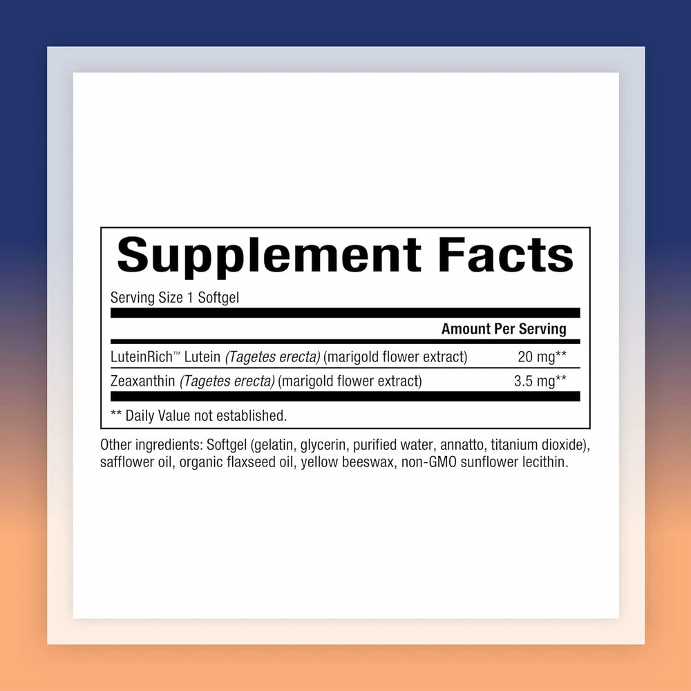 Close-up of Natural Factors Lutein capsules highlighting antioxidant eye and skin benefits
