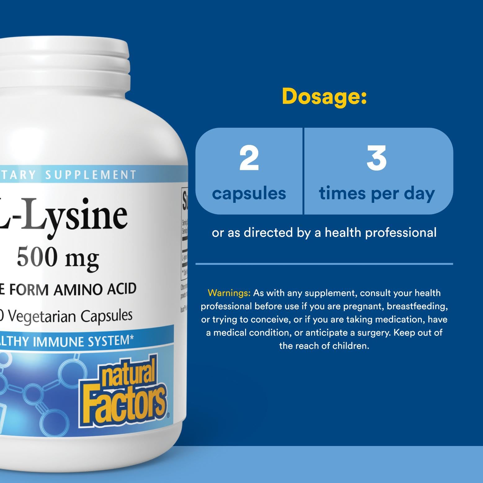 Natural Factors L-Lysine label front showing premium formula.