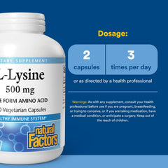 Natural Factors L-Lysine label front showing premium formula.
