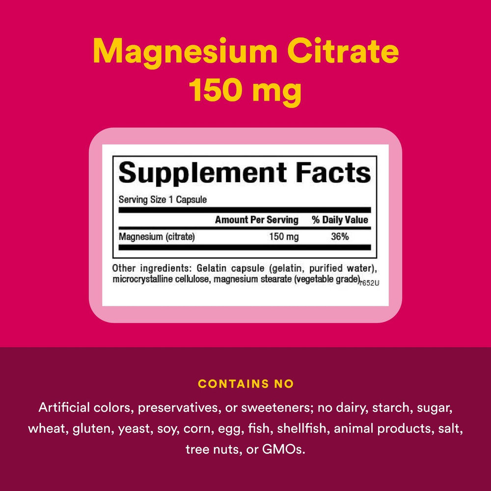 Natural Factors Magnesium Citrate bottle on table in a kitchen setting.