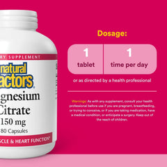 Natural Factors Magnesium Citrate 150mg label graphic highlights non-GMO purity.