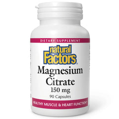 Natural Factors Magnesium Citrate bottle front, a reliable daily supplement for bone and muscle health.