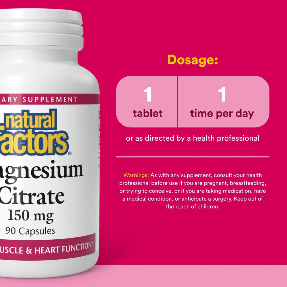 Natural Factors Magnesium Citrate label detail, shows non-GMO quality and packaging.