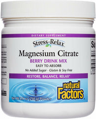 Natural Factors Magnesium Citrate Powder bottle displays berry flavor for daily use.