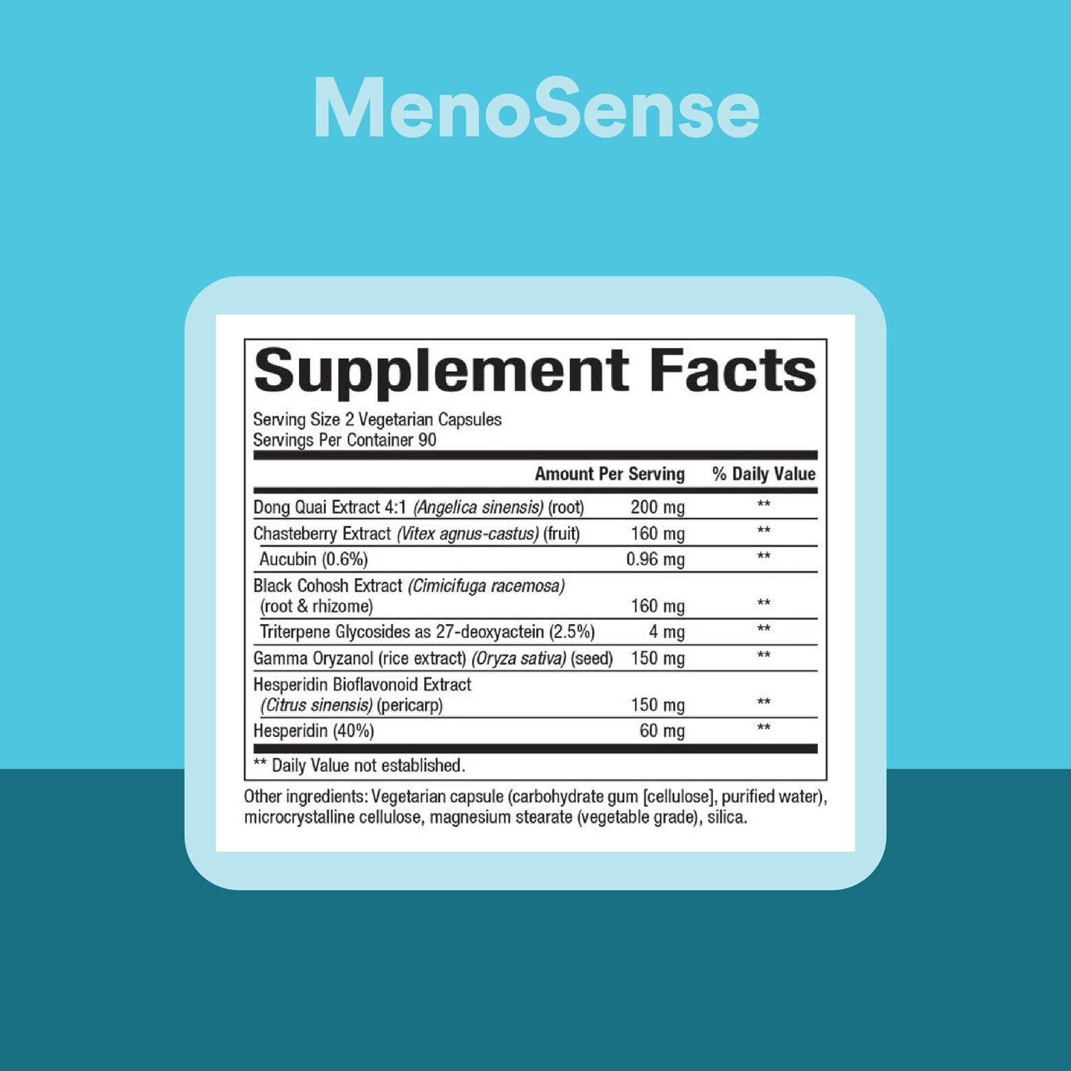 Natural Factors MenoSense bottle highlights black cohosh as a core botanical.