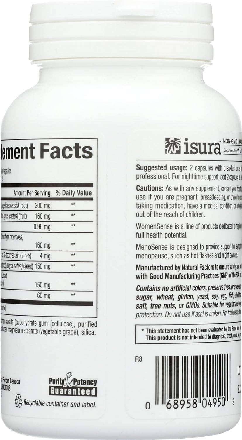 MenoSense nutrition label highlighting dairy-free and yeast-free ingredients
