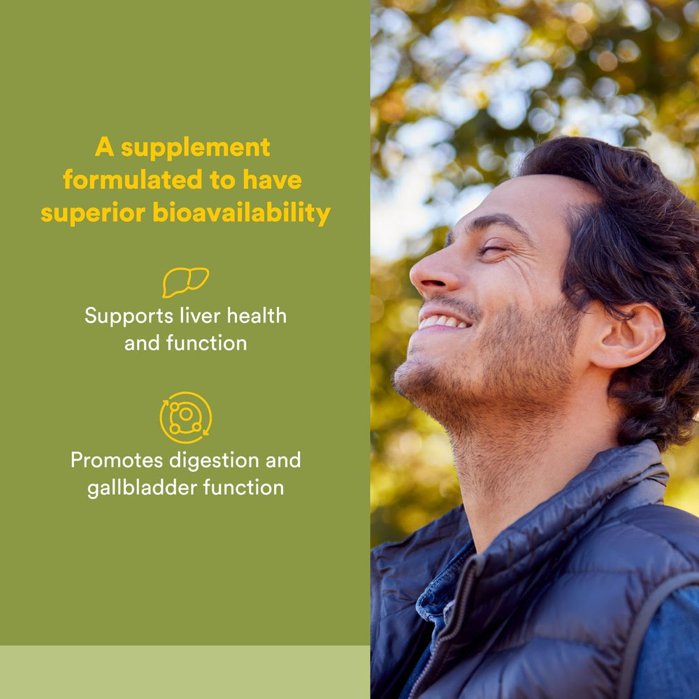 Natural Factors Milk Thistle capsules close-up emphasizes easy daily liver health aid.