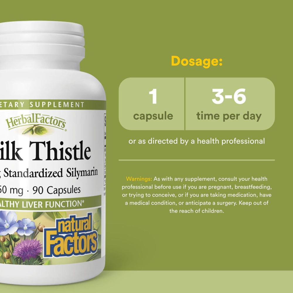 Natural Factors Milk Thistle label on organic farm sourcing underscores quality and purity.