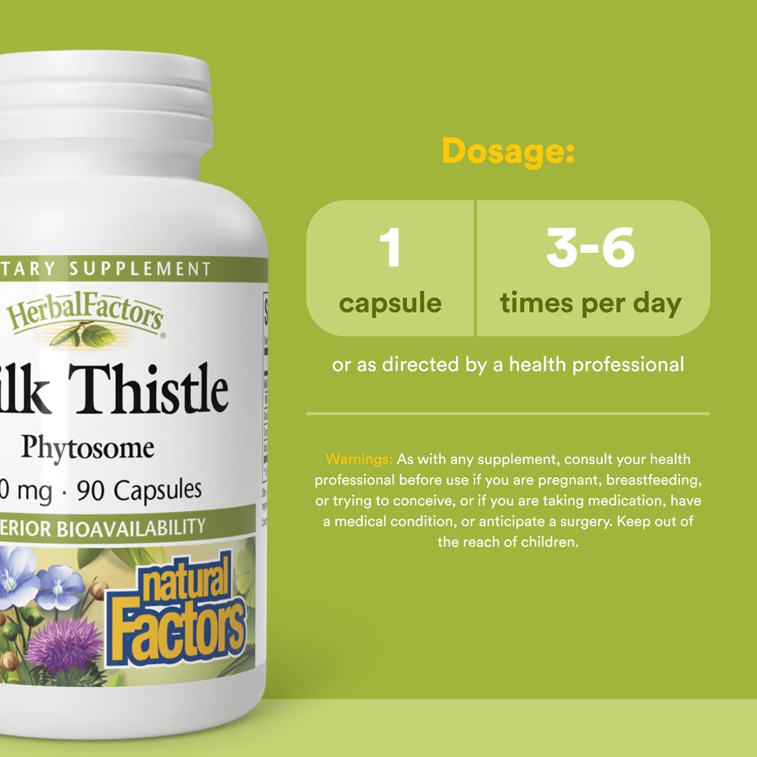 Natural Factors Milk Thistle Phytosome bottle label emphasizes 80% silymarin