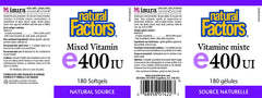Natural Factors Vitamin E 400 IU bottle showing label and dosage.