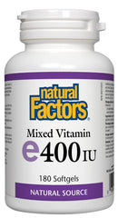 Natural Factors Mixed Vitamin E 400 IU softgels for daily antioxidant support.
