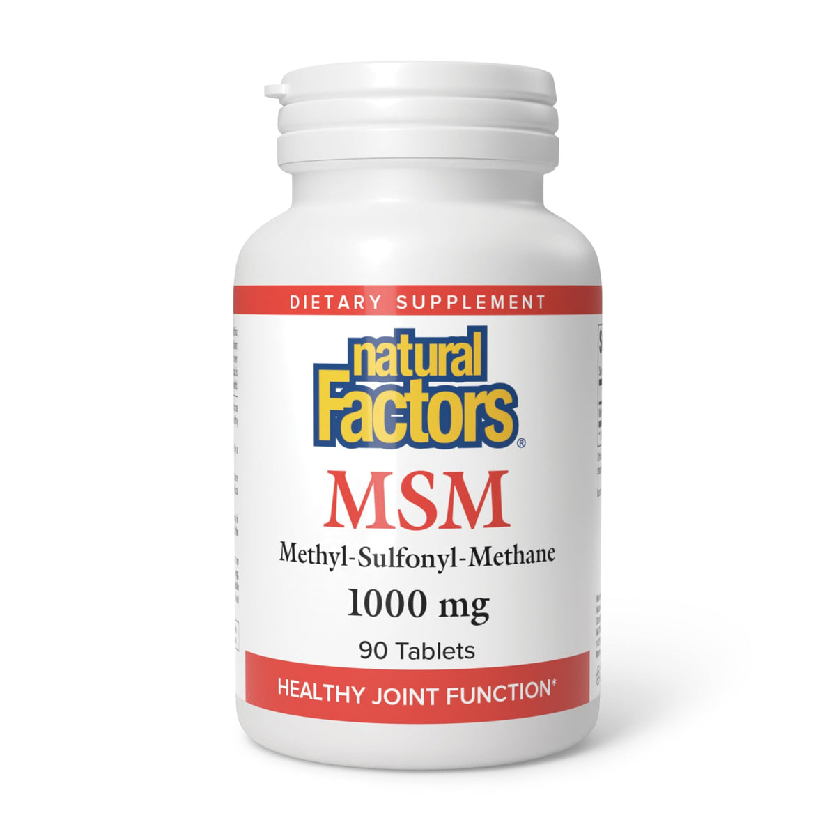 Natural Factors MSM 1000 mg bottle front showing joint support potential