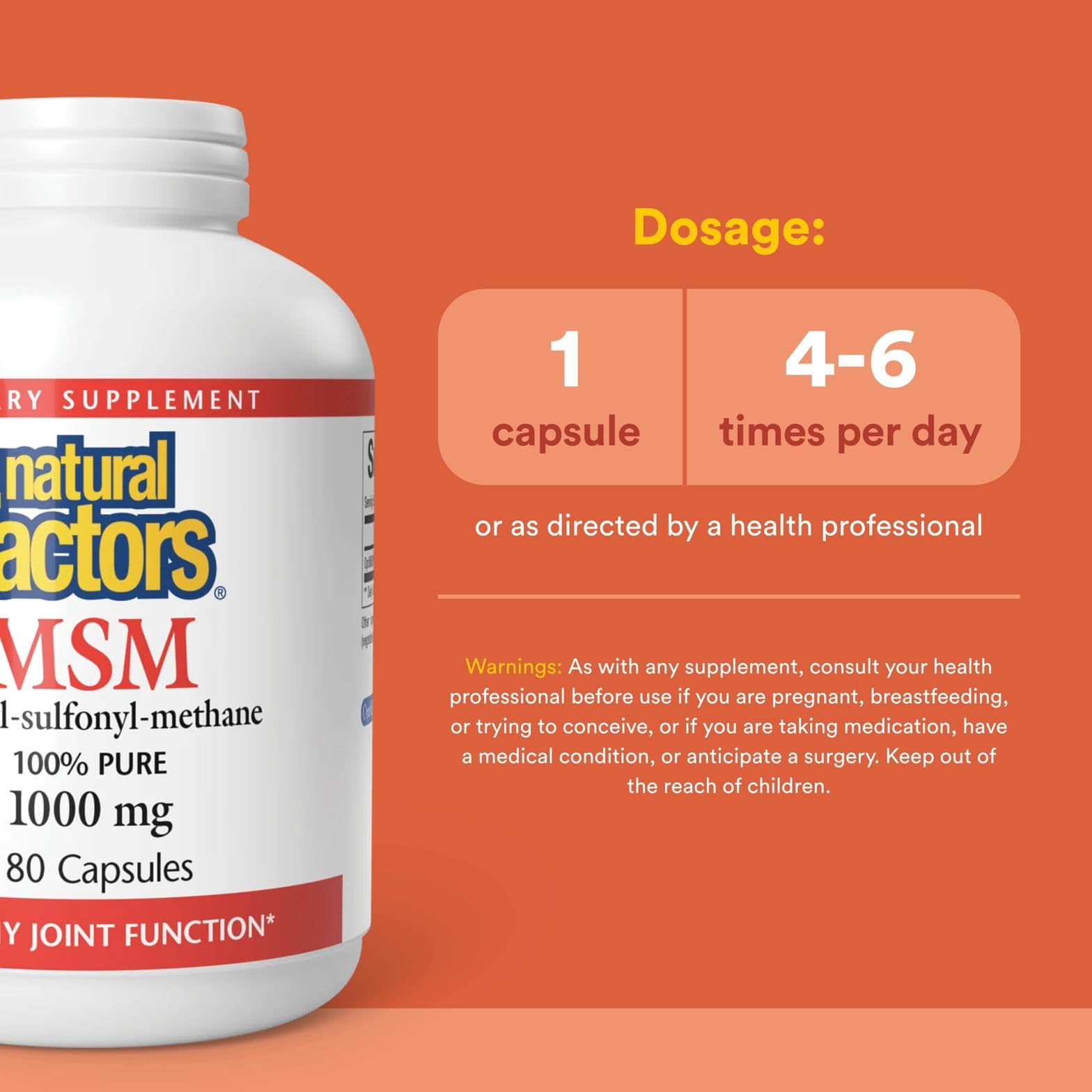 Natural Factors MSM bottle on table ready for daily use and routine.