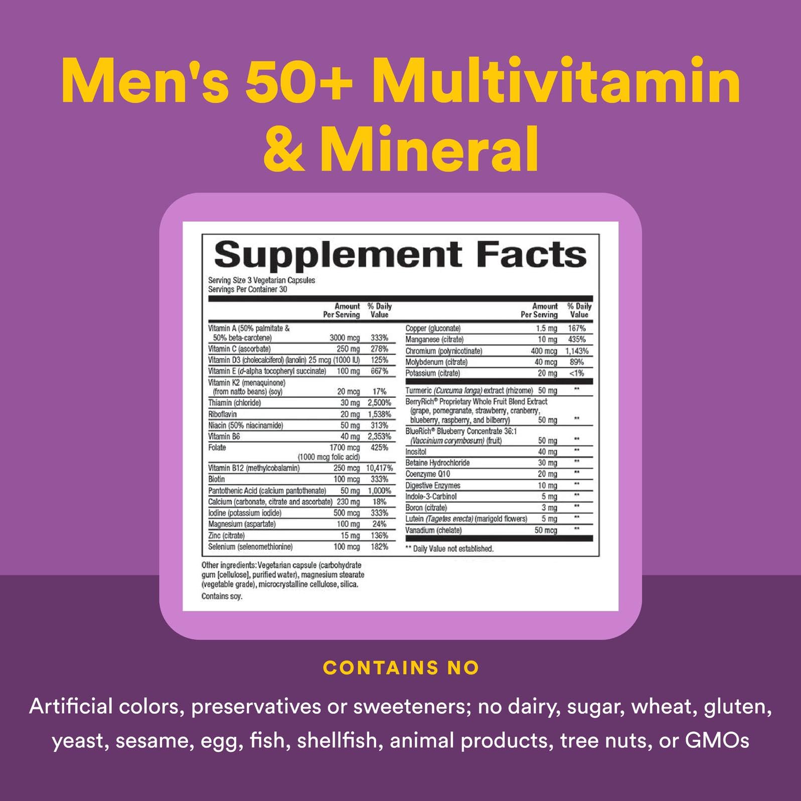 Three capsules per day serving visual for Natural Factors MultiFactors 50+