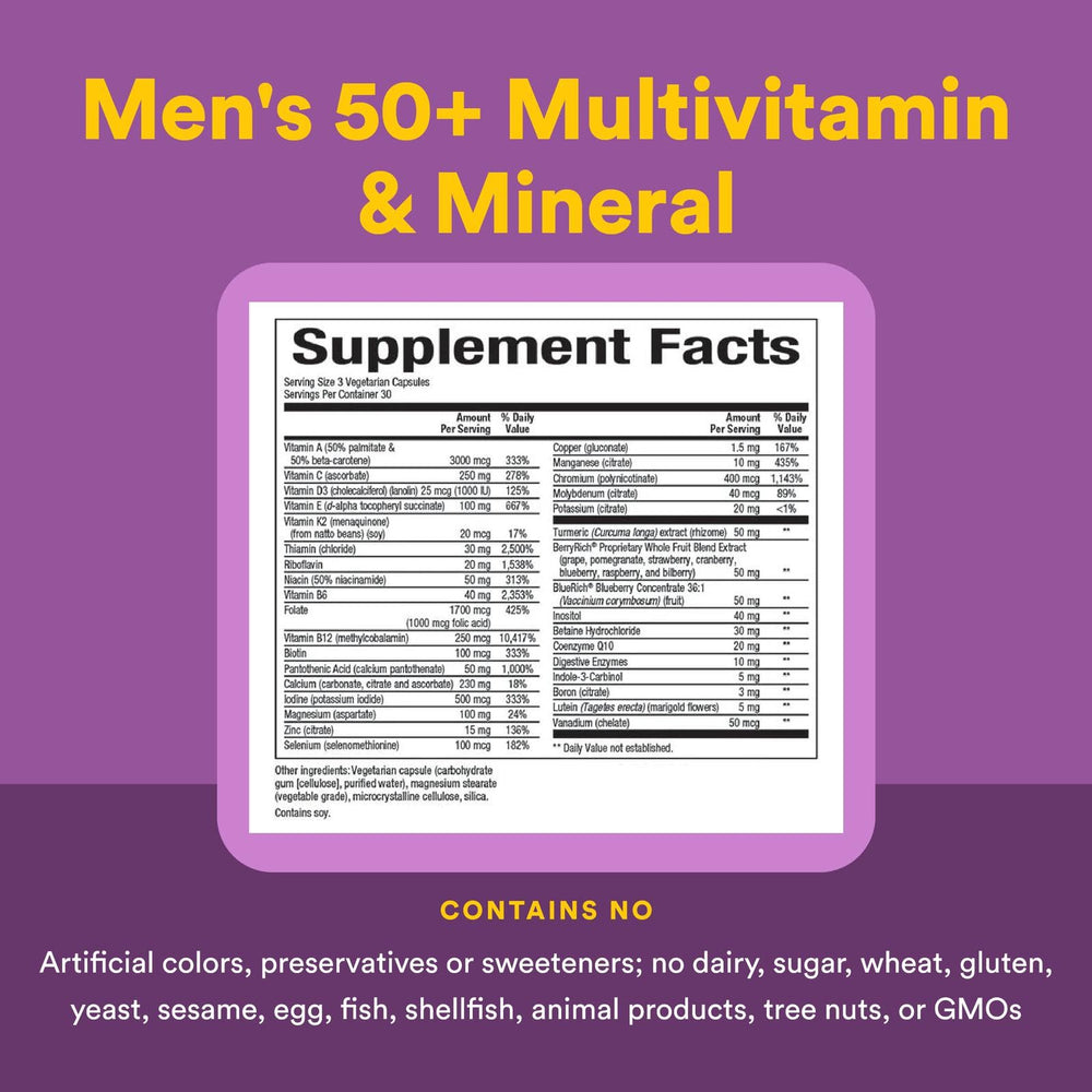 Three capsules per day serving visual for Natural Factors MultiFactors 50+
