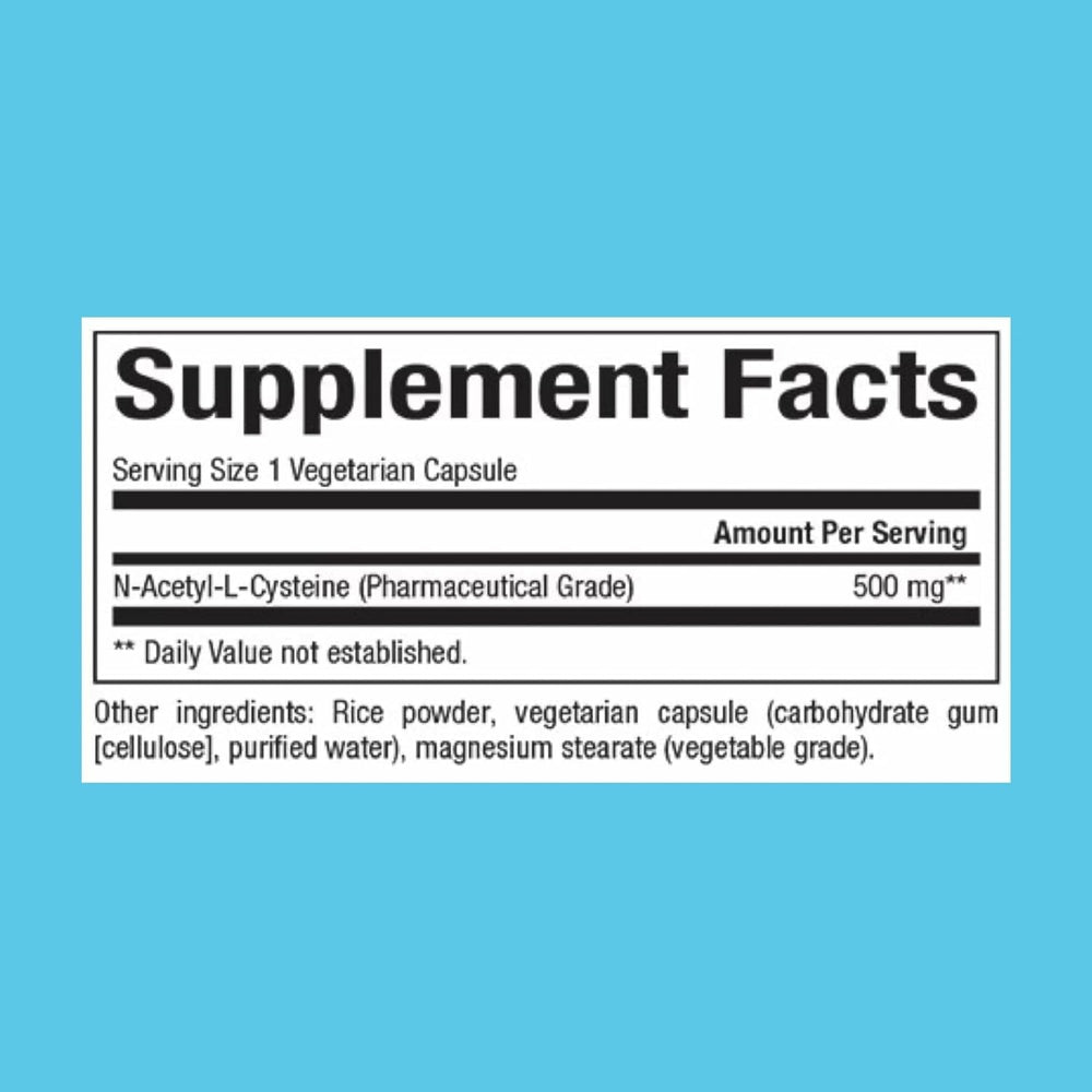 Natural Factors NAC 500 mg bottle side view shows capsules for easy daily use