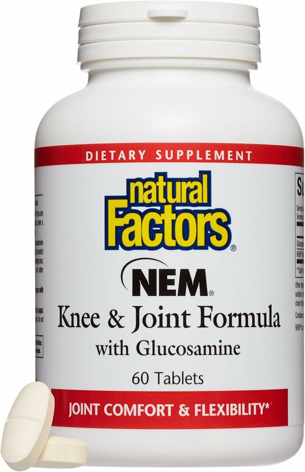 Natural Factors NEM Knee & Joint bottle with easy-to-swallow capsules for daily joint support.